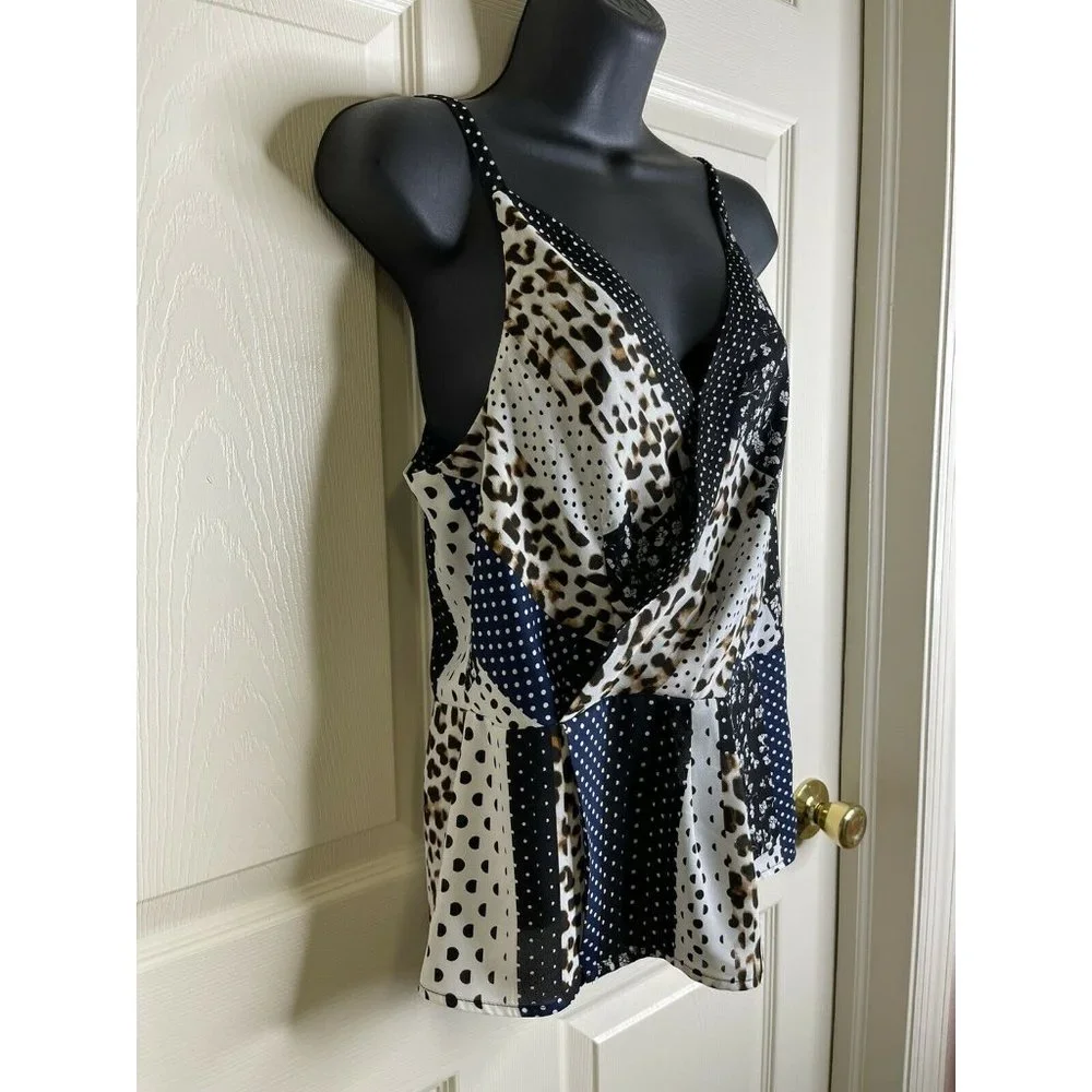 Cabi Blouse Women Size 8 M Sleeveless Contrasting Patterns Leopard Polka Dot Top - Picture 7 of 10